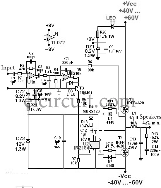 300W Class D Power Amplifier Circuit - Electronic Circuit